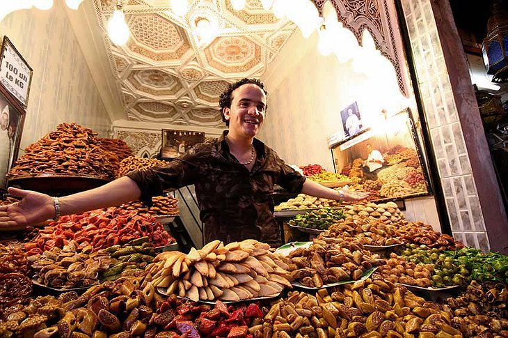 Food seller at Marrakesh marketplace