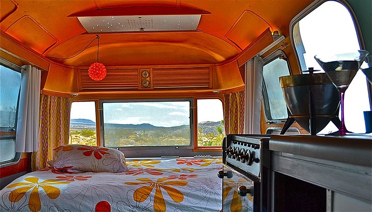 Orange Stripe Airstream trailer interior