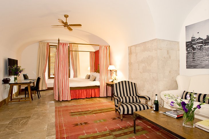 Cap Rocat Hotel Suite with red and white stripes