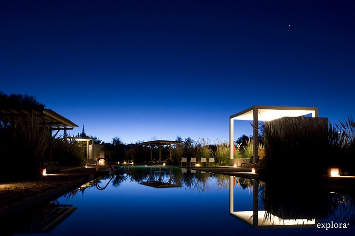 Atacama Hotel swimming pool at night