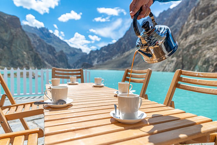 Pakistani Hot Tea With Lake Attabad Panorama