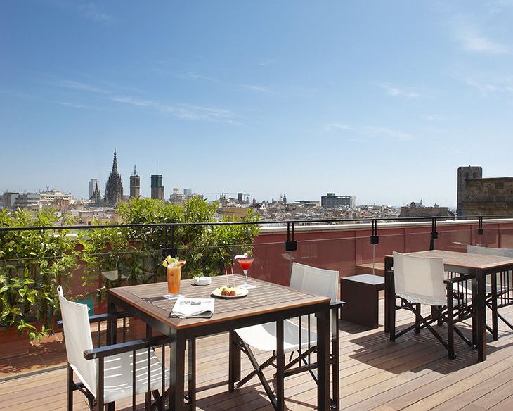 Eating on the rooftop terrace