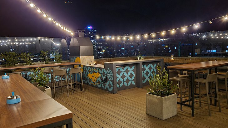 Spotty Hostel Bogota Rooftop Terrace City Panorama At Night