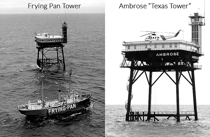 Frying Pan Shoals Light Tower And A Texas Tower Comparison