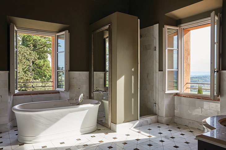 Belmond Castello di Casole Bathroom With Tuscany Panorama