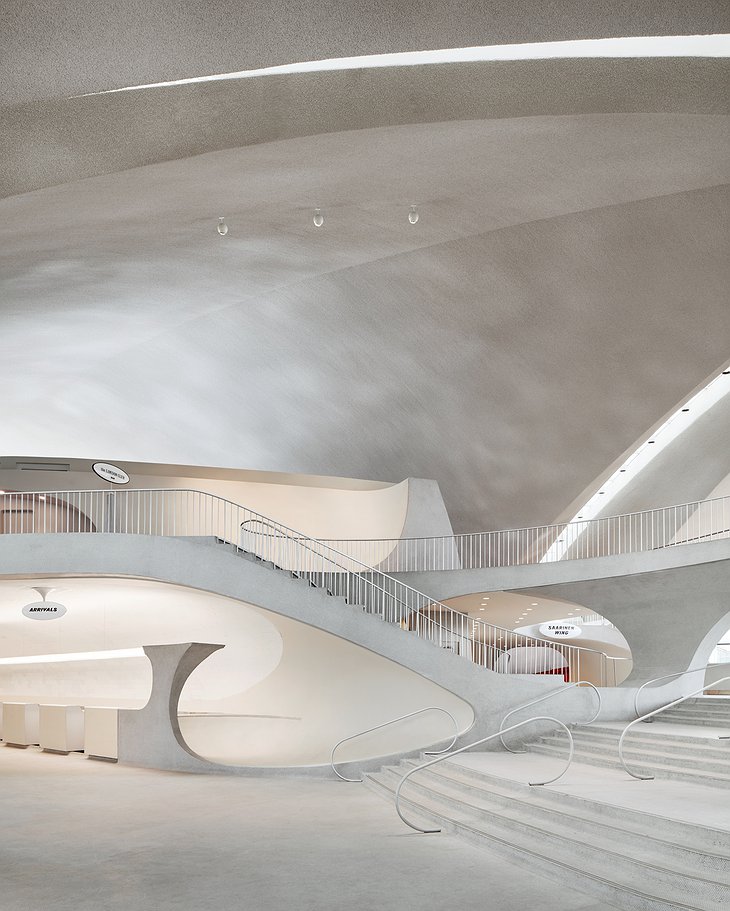 TWA Hotel's Curvy White Concrete Interiors