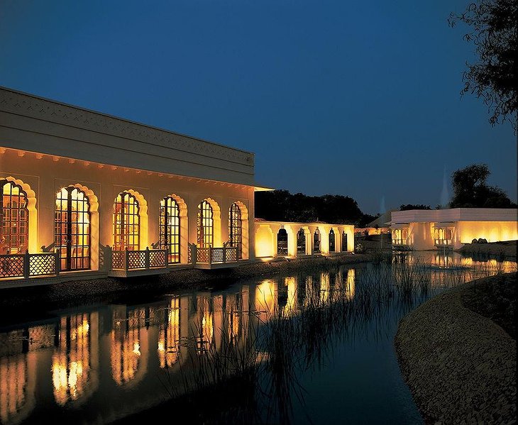 The Oberoi Vanyavilas building exterior at night