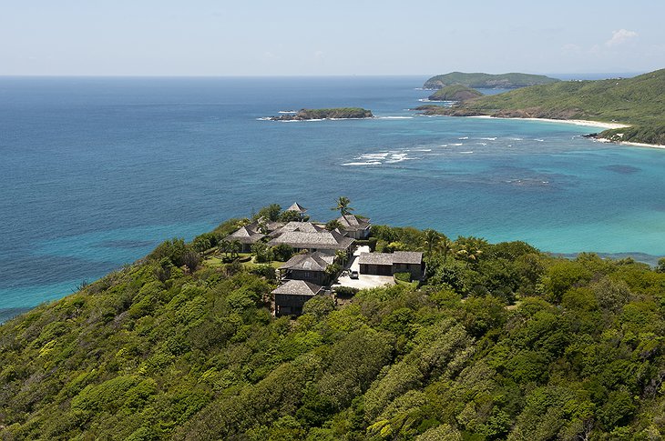 Mustique Island with villas on the top of the hill