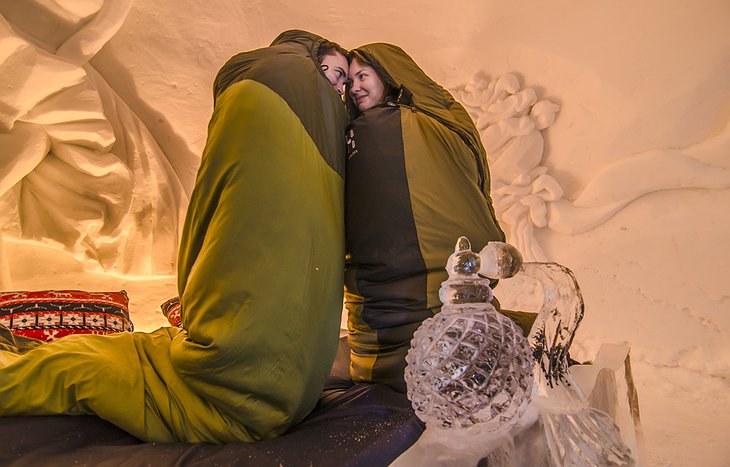 Couple having fun in the ice room