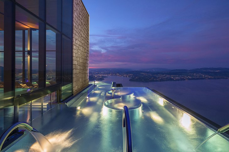 Bürgenstock Hotel Infinity Pool Overlooking Lake Lucerne At Night