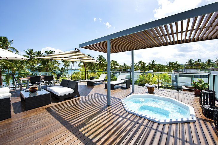 Jacuzzi on the rooftop terrace with ocean views