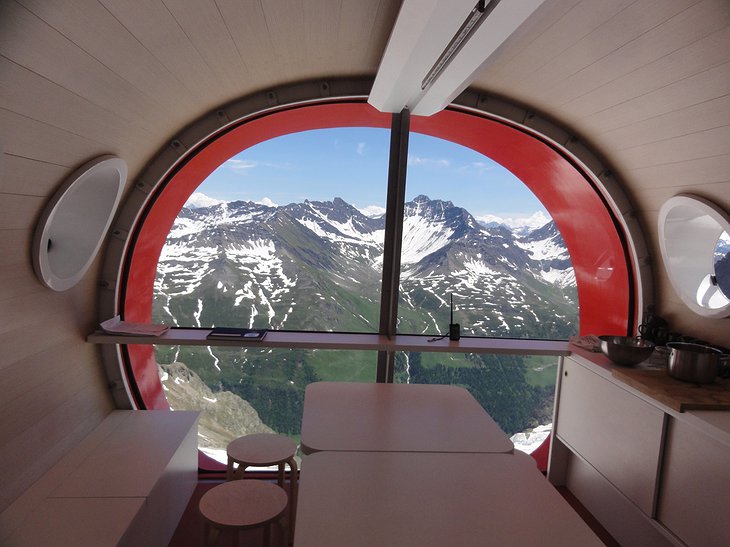 Bivacco Gervasutti interior with Alps views