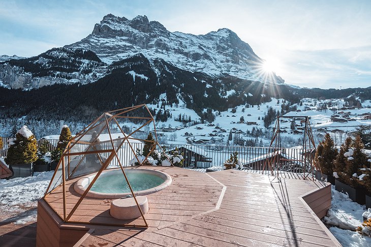 Hotel Glacier Private Terrace With A Hot Tub And A Swing