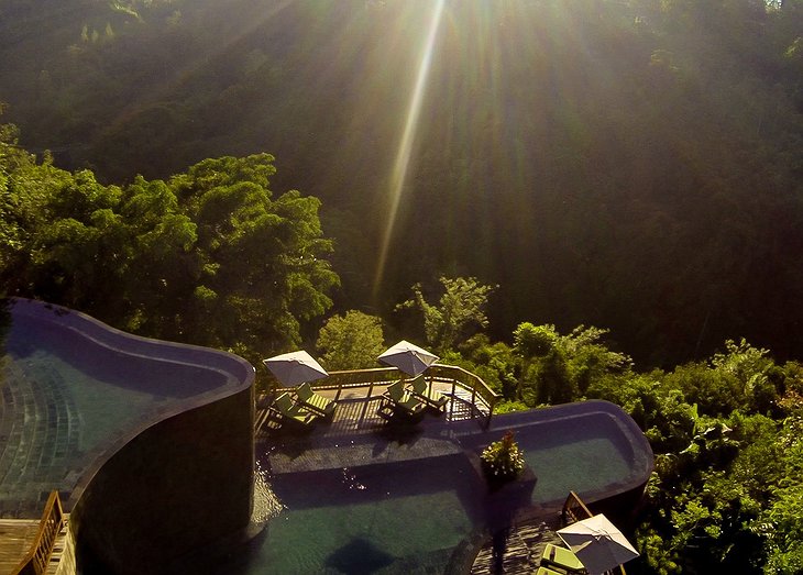 Twin-tiered main pools at Hanging Gardens Ubud