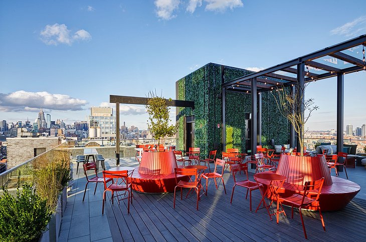 CitizenM New York Bowery Hotel CloudM Rooftop Terrace Vivid Red Furniture