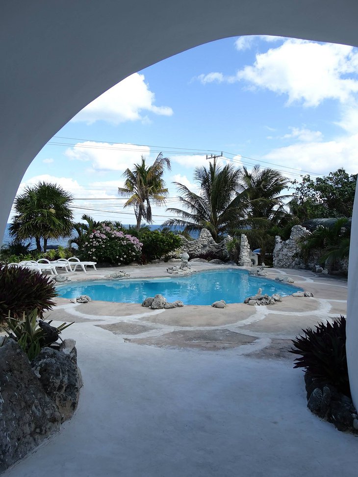 The Shell House view on the pool