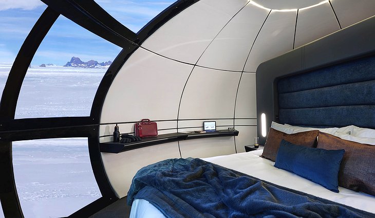 White Desert Antarctica Capsule Floor To Ceiling Windows Overlooking The Wilderness