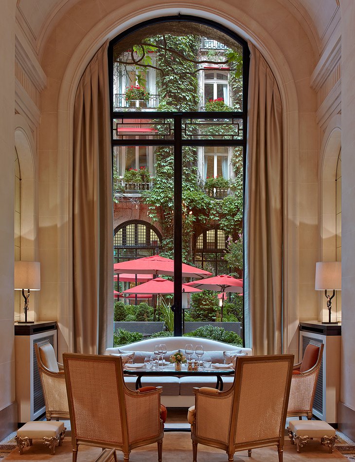 Hotel Plaza Athenee Paris drinks with courtyard view from the window