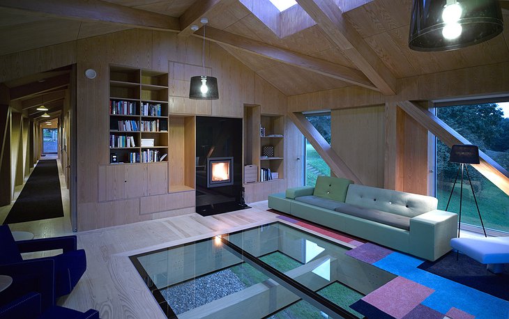 The Balancing Barn interior with see-through floor