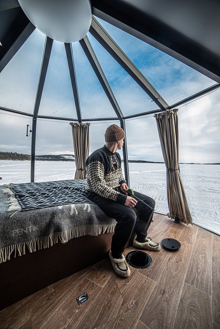 Ice-fishing holes inside the igloo