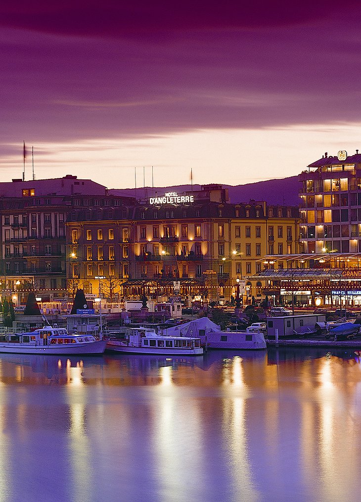 Hotel d’Angleterre Geneva in sunset