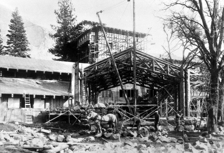 The Ahwahnee during construction in the 1920s