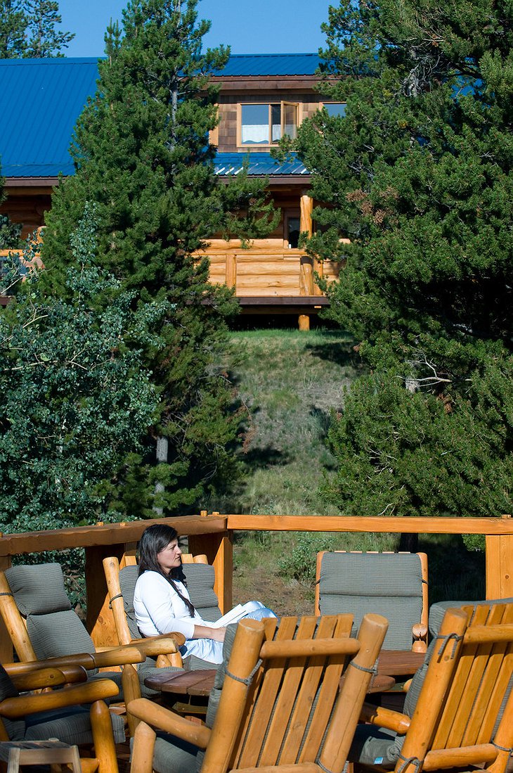 Relaxing in front of The Lodge at Chilko Lake