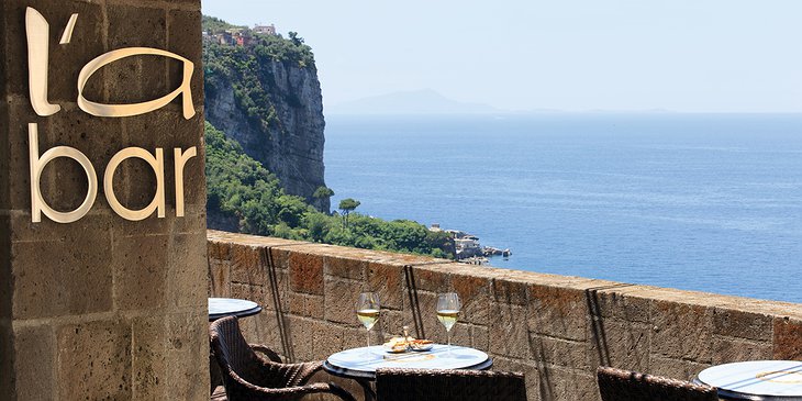 Grand Hotel Angiolieri bar terrace with sea panorama