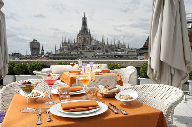 Boscolo Milano rooftop dining with cathedral views