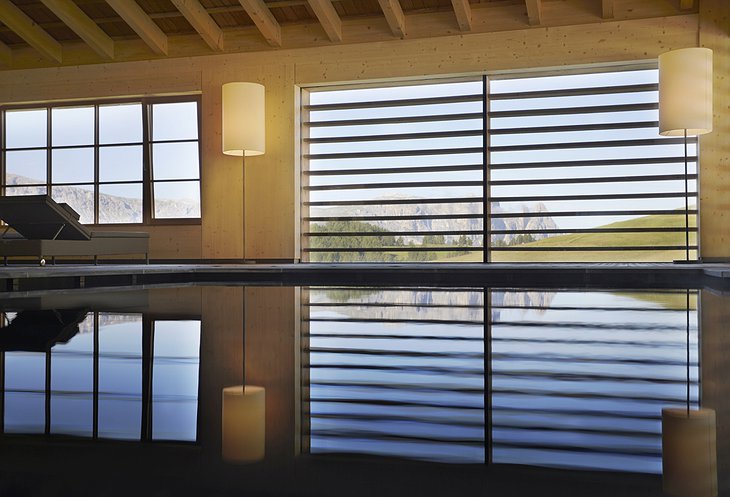 The indoor pool with mountain views