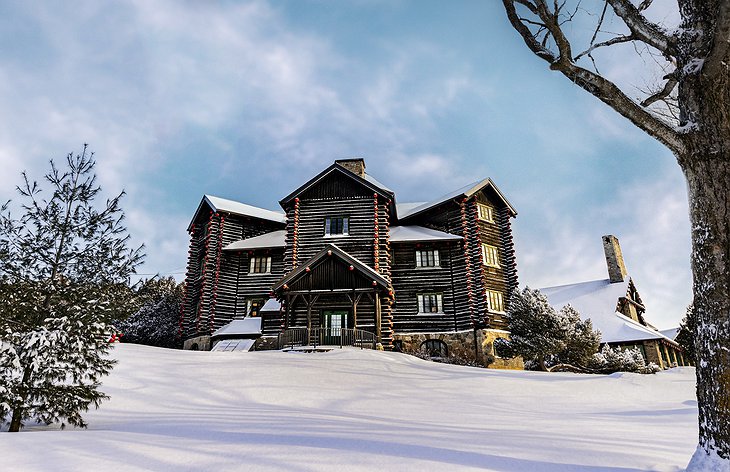 Fairmont Le Château Montebello Log Building During Winter