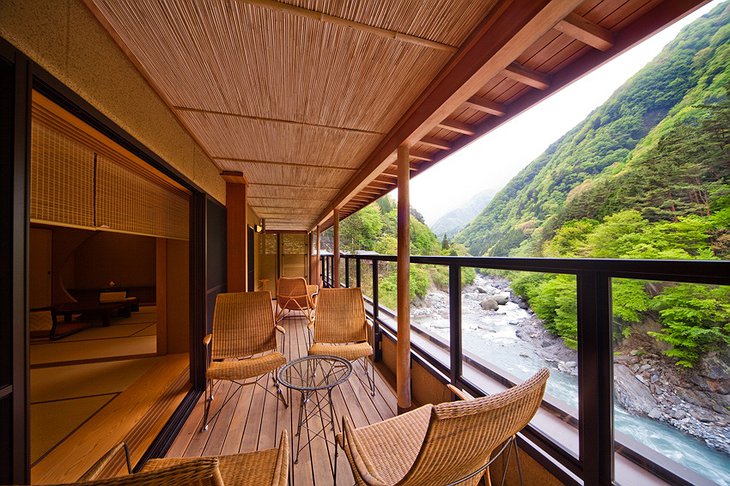 Nishiyama Onsen Keiunkan balcony with river views