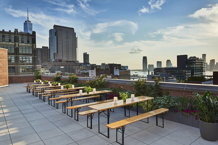 Arlo Hudson Square rooftop terrace with New York panorama