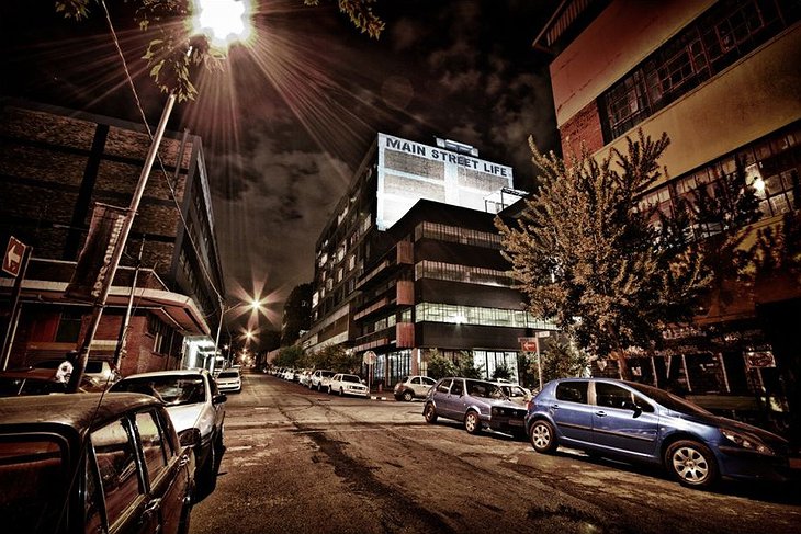 Maboneng district street at night in Johannesburg
