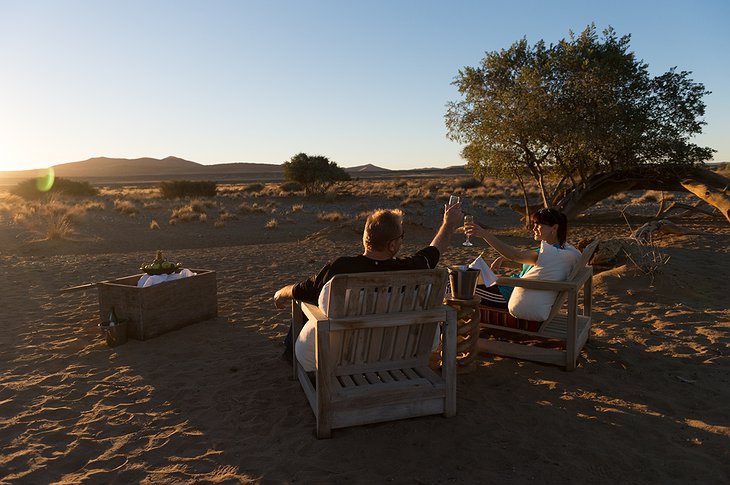 Kulala Desert Lodge open air dining in the Namibian desert