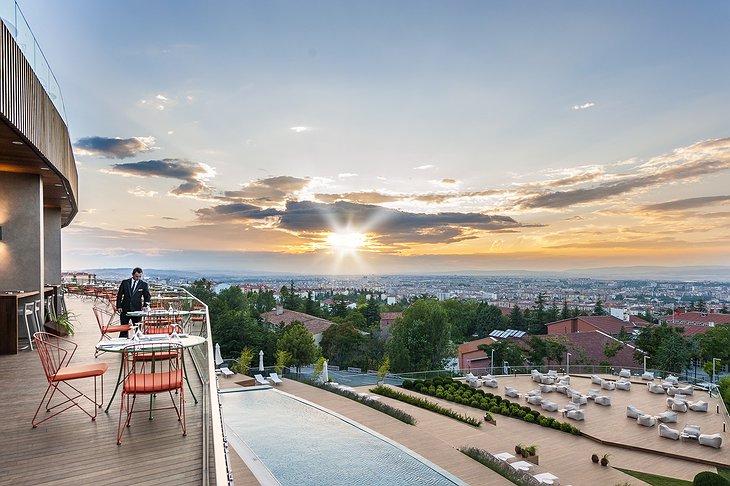 Rixos Thermal hotel restaurant terrace with panoramic views