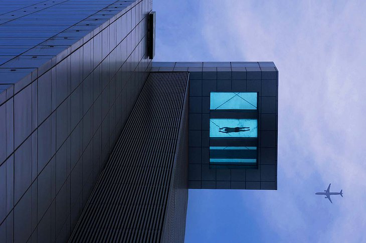 Glass bottom see through swimming pool