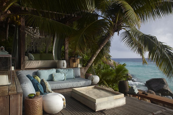 Wooden terrace with view on the beach of North Island