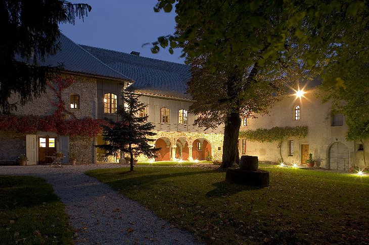 Chateau St Philippe and the garden at night