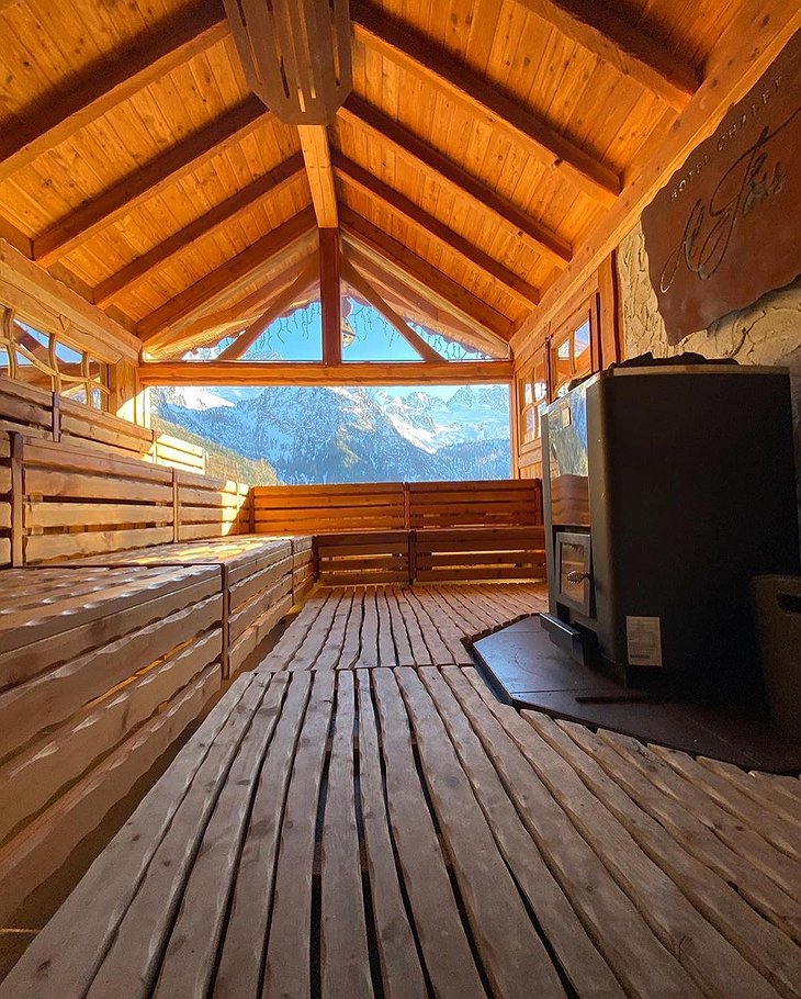 Chalet Al Foss Alp Resort Sauna With Mountain Panorama