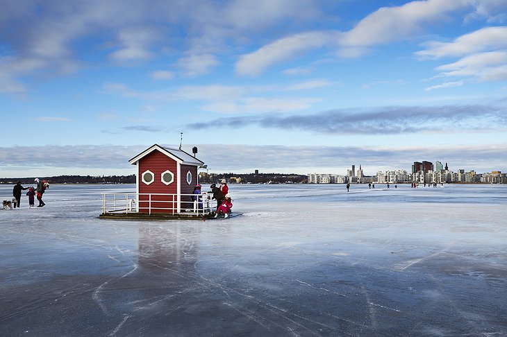 Floating House on the frozen lake