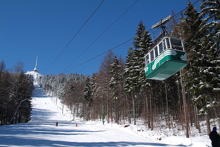 Ještěd Mountain ski slope and cable car