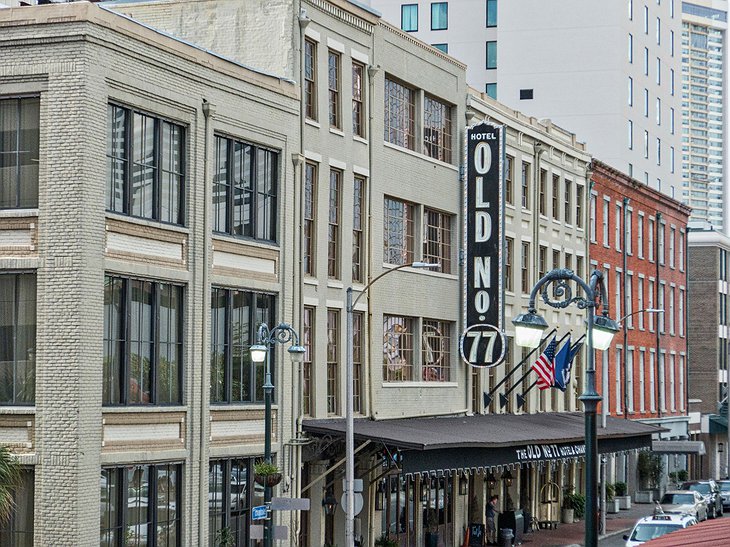 The Old No. 77 Hotel & Chandlery facade with Old No. 77 sign