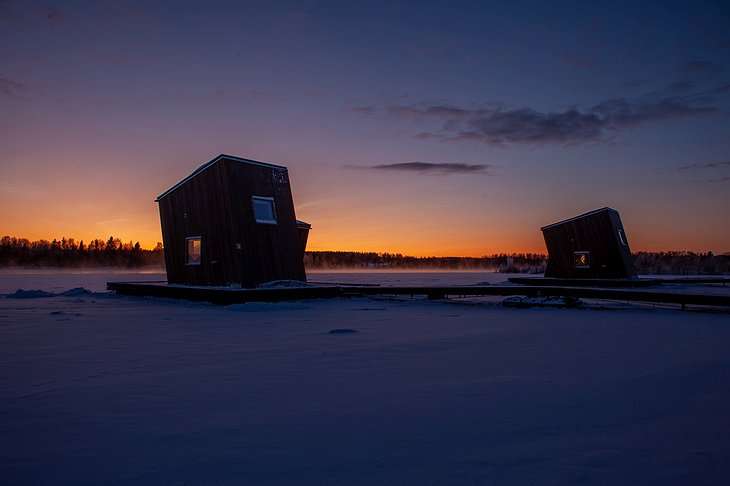 Arctic Bath water cabins sunset