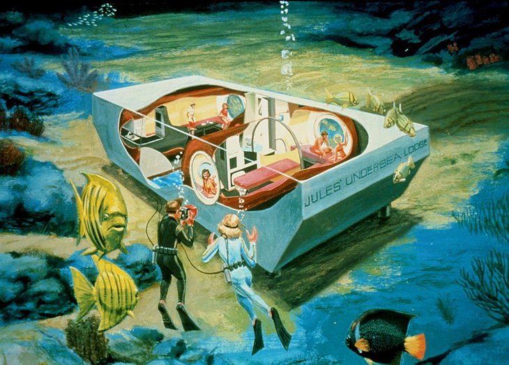 Retro-Futuristic Drawing Of Jules' Undersea Lodge