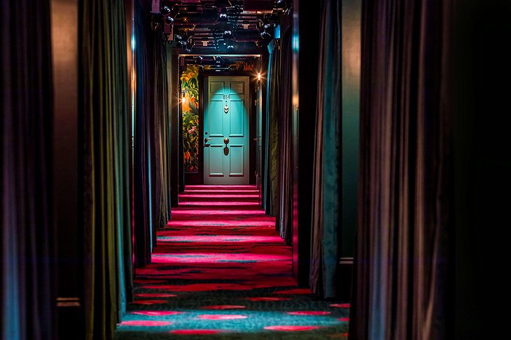nhow London Hotel colorful corridor with curtains