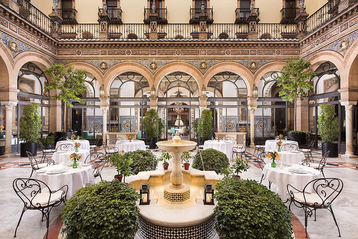 Hotel Alfonso XIII Seville - Courtyard Fountain - San Fernando Restaurant Patio