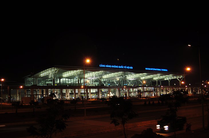 Noi Bai International Airport main building at night