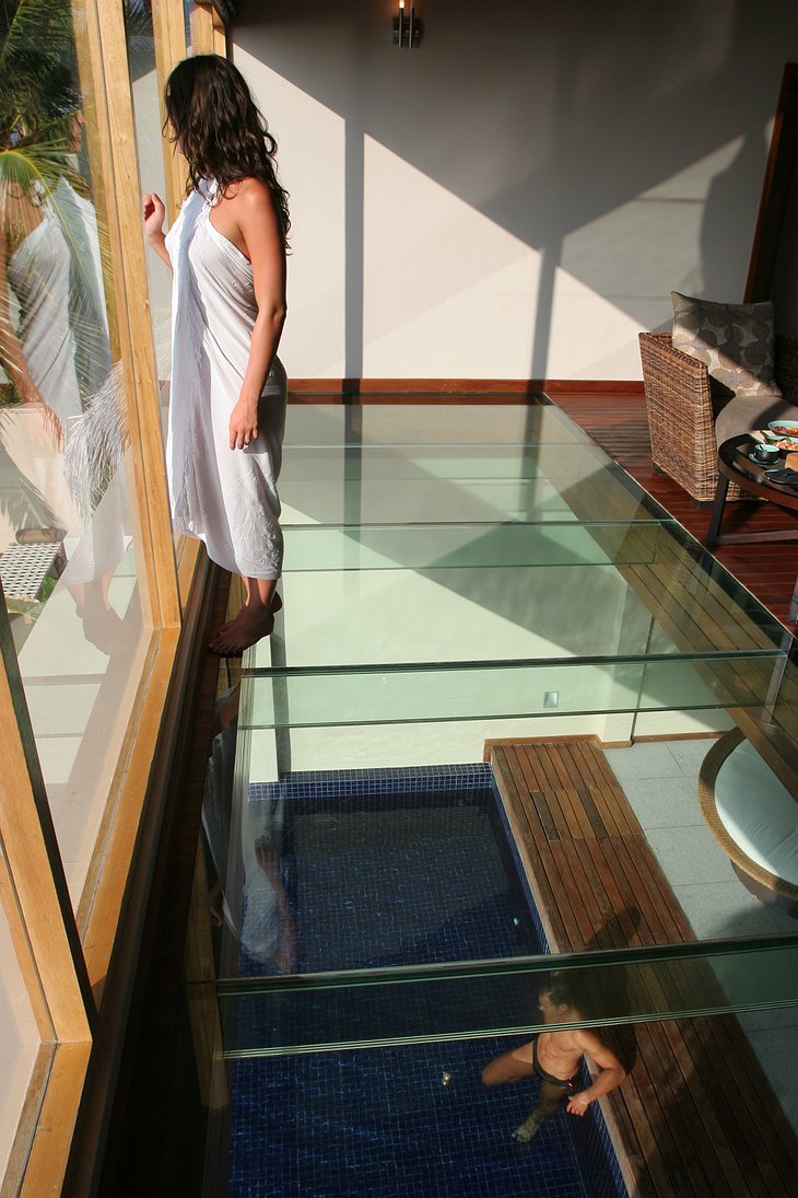 See-through glass floor in the beach pavilion building